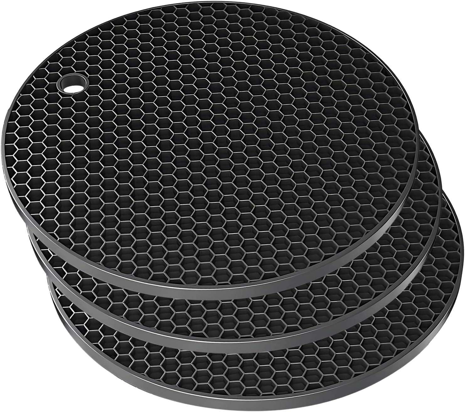 imageTENOC Silicone NonSlip Heat Resistant amp WaterTrapping Trivet Mats for Water Glasses amp Teacup amp Coffee Cup amp Dishes amp Cookware Multipurpose Kitchen Table Coaster 35Inch BlackBlack