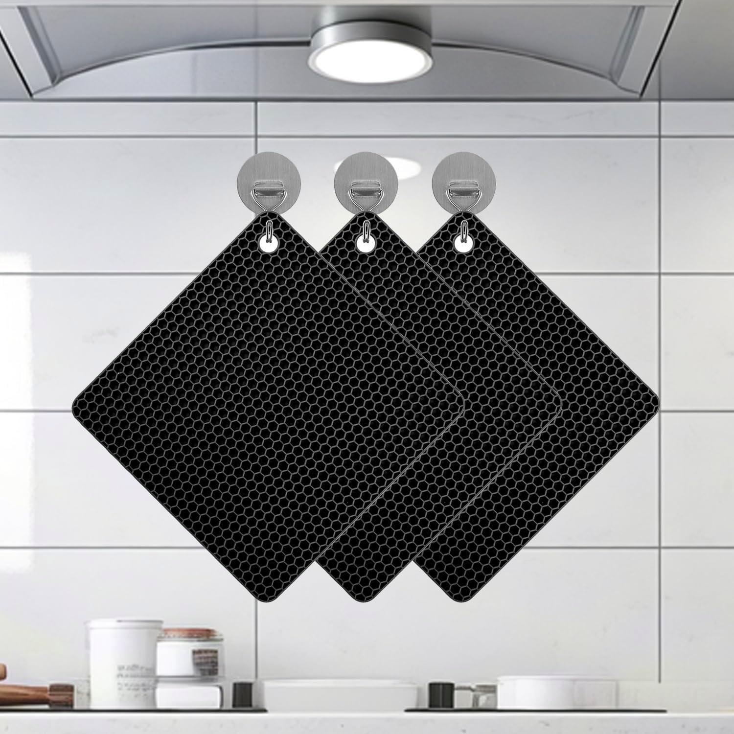imageTENOC Silicone NonSlip Heat Resistant amp WaterTrapping Trivet Mats for Water Glasses amp Teacup amp Coffee Cup amp Dishes amp Cookware Multipurpose Kitchen Table Coaster 35Inch BlackBlack
