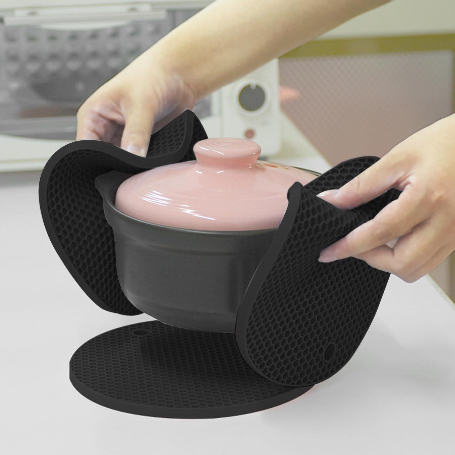 imageTENOC Silicone NonSlip Heat Resistant amp WaterTrapping Trivet Mats for Water Glasses amp Teacup amp Coffee Cup amp Dishes amp Cookware Multipurpose Kitchen Table Coaster 35Inch BlackBlack