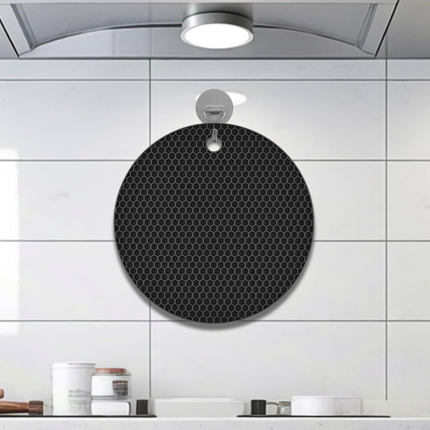 imageTENOC Silicone NonSlip Heat Resistant amp WaterTrapping Trivet Mats for Water Glasses amp Teacup amp Coffee Cup amp Dishes amp Cookware Multipurpose Kitchen Table Coaster 35Inch BlackBlack