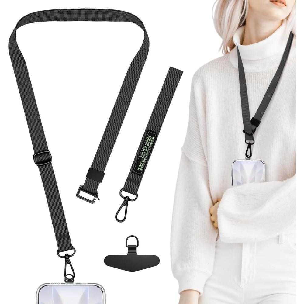 imageTENOC Adjust Length Phone Crossbody Strap Detachable Cellphone Wrist Strap Universal Phone LanyardBlack