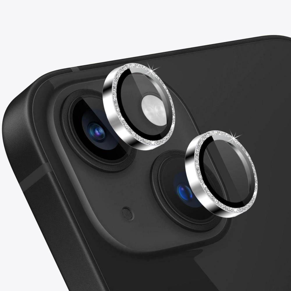 imageTENOC Camera Lens Protector for iPhone 14 amp iPhone 14 Plus 9H Tempered Glass Camera Screen Cover Black Metal Individual RingSilver Glitter