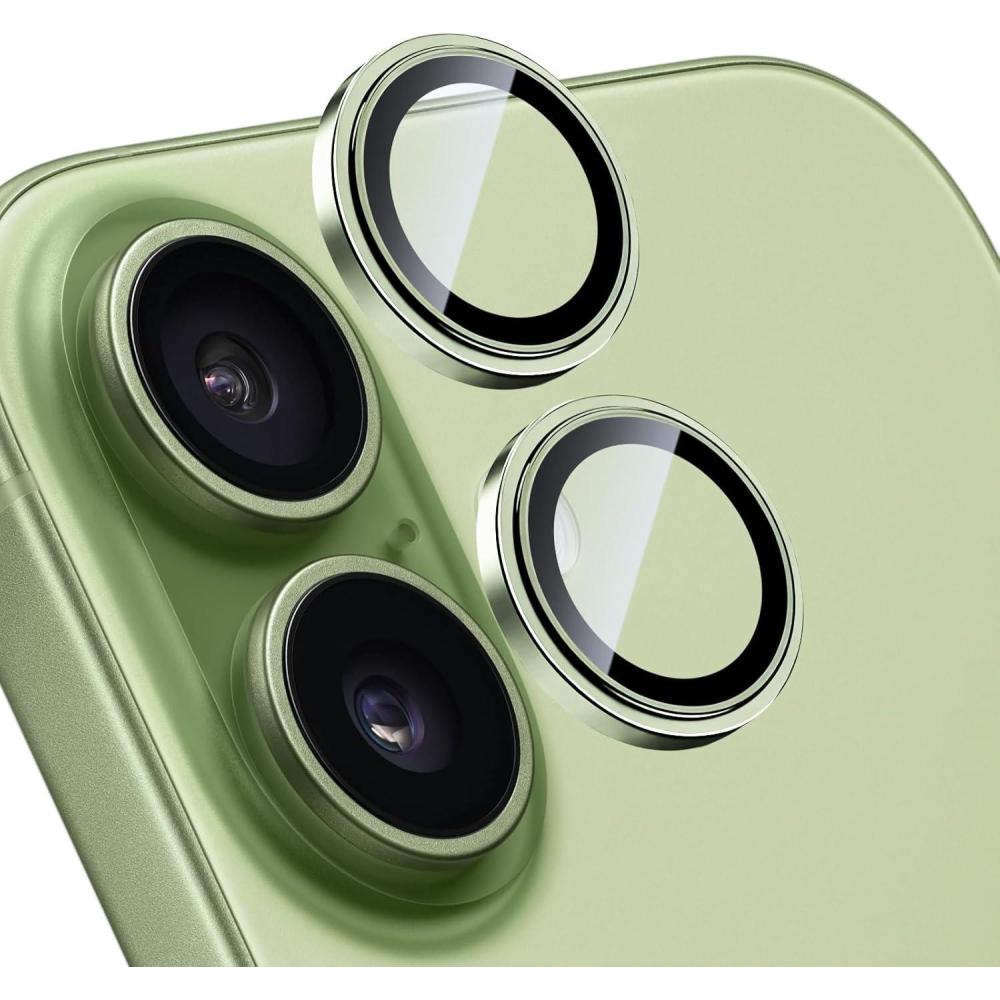 imageTENOC Camera Lens Protector for iPhone 17 Pro amp iPhone 17 Pro Max 9H Tempered Glass Camera Screen Cover Silver Metal Individual RingGreen