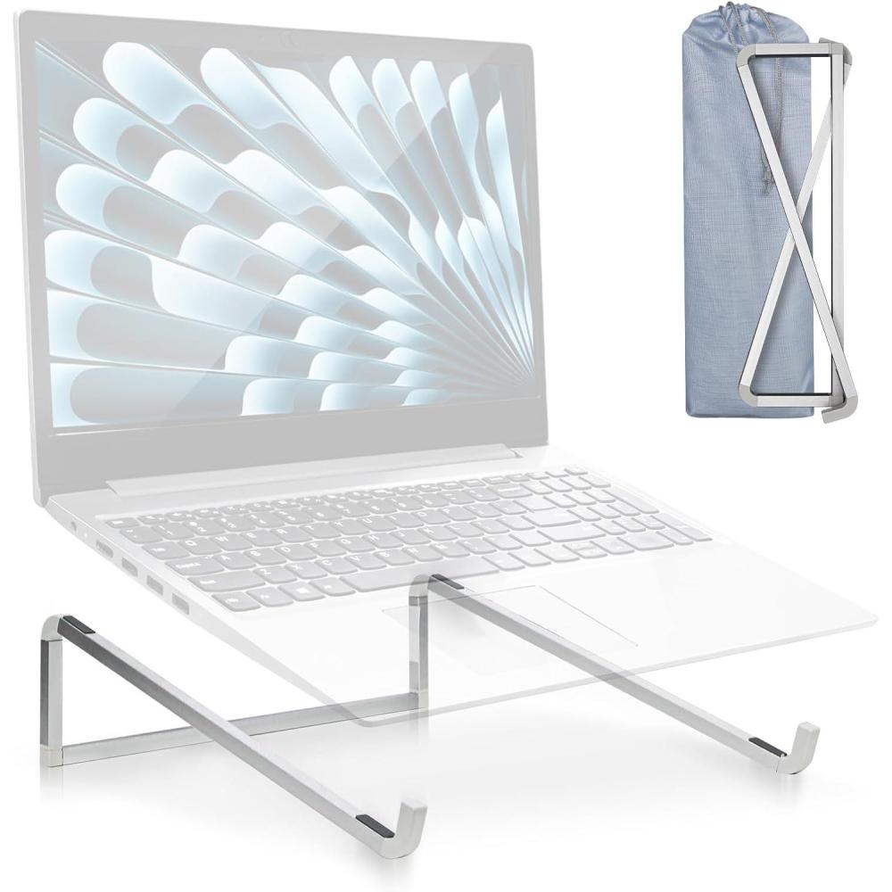imageTENOC Foldable Laptop Stand for Desk Universal Laptop Riser Ventilated Holder Mount Compatible with MacBook Notebook ASUS Acer and More BlackSilver