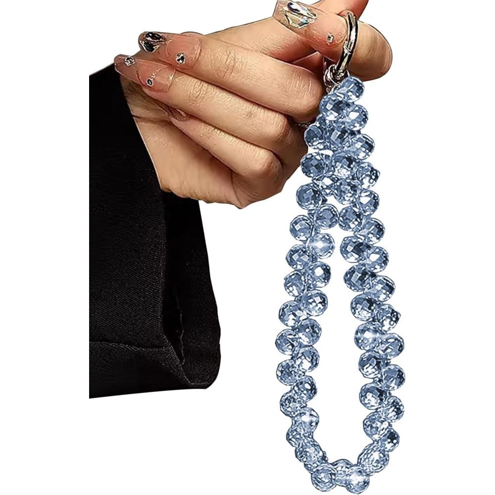 imageTENOC Marble Beaded Phone Wrist Strap Cellphone Lanyard with Tether Tab HandsFree Phone Chain Wristlet Bracelet Keychain Obsidian BlackAblue