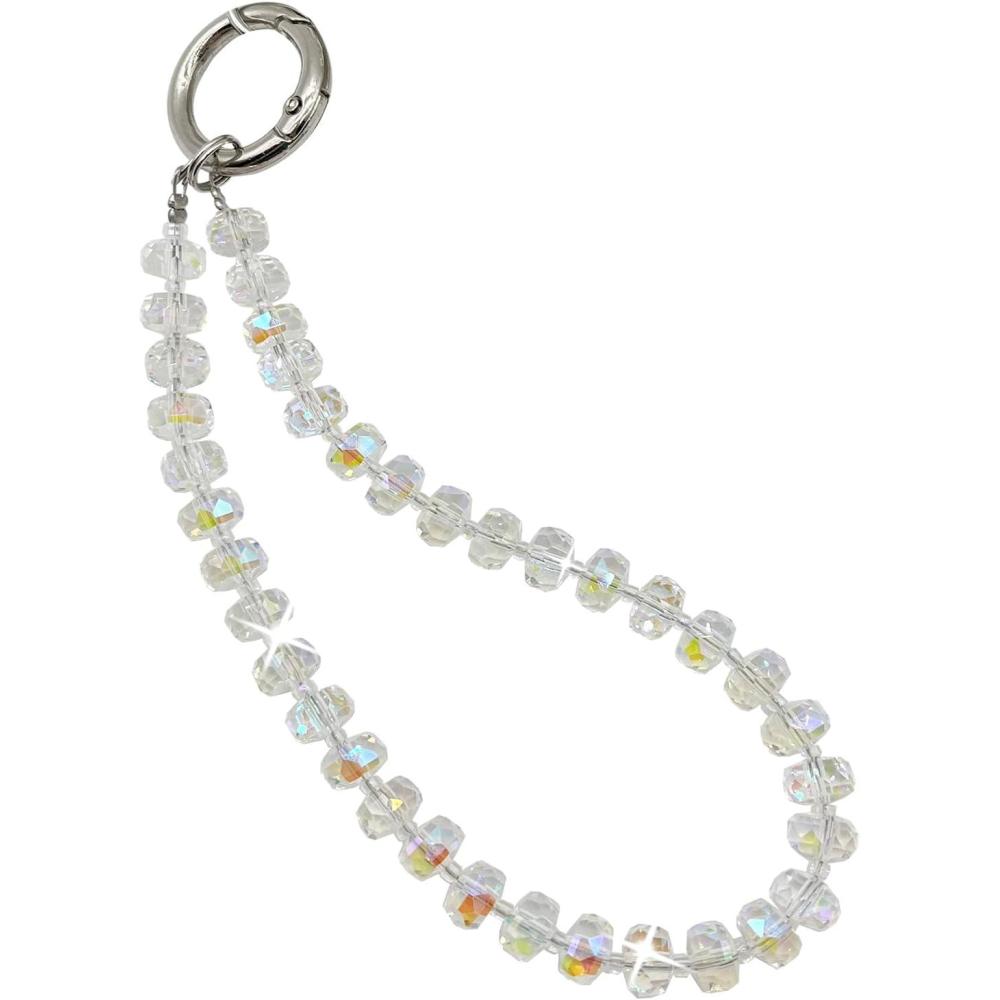 imageTENOC Marble Beaded Phone Wrist Strap Cellphone Lanyard with Tether Tab HandsFree Phone Chain Wristlet Bracelet Keychain Obsidian BlackCclear