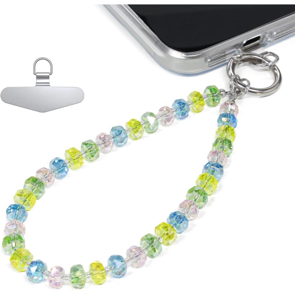 imageTENOC Marble Beaded Phone Wrist Strap Cellphone Lanyard with Tether Tab HandsFree Phone Chain Wristlet Bracelet Keychain Obsidian BlackCcolorful