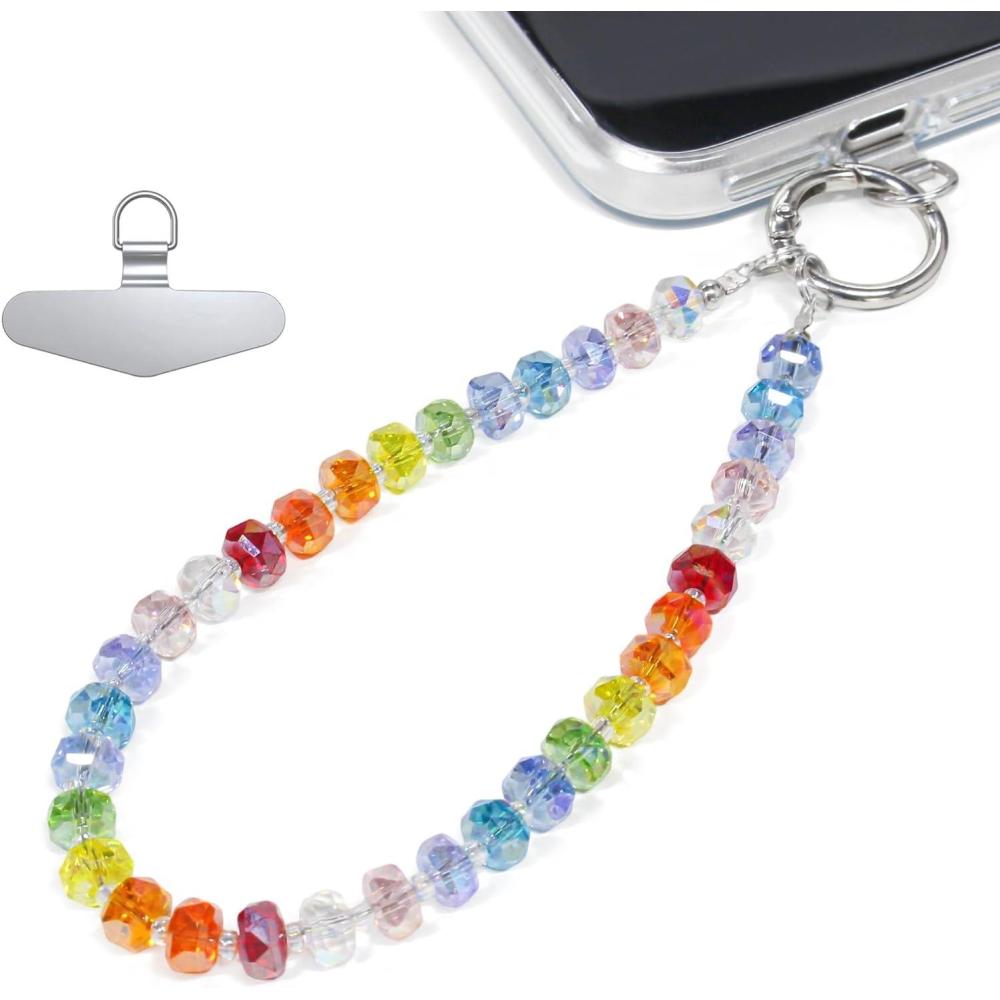 imageTENOC Marble Beaded Phone Wrist Strap Cellphone Lanyard with Tether Tab HandsFree Phone Chain Wristlet Bracelet Keychain Obsidian BlackCrainbow