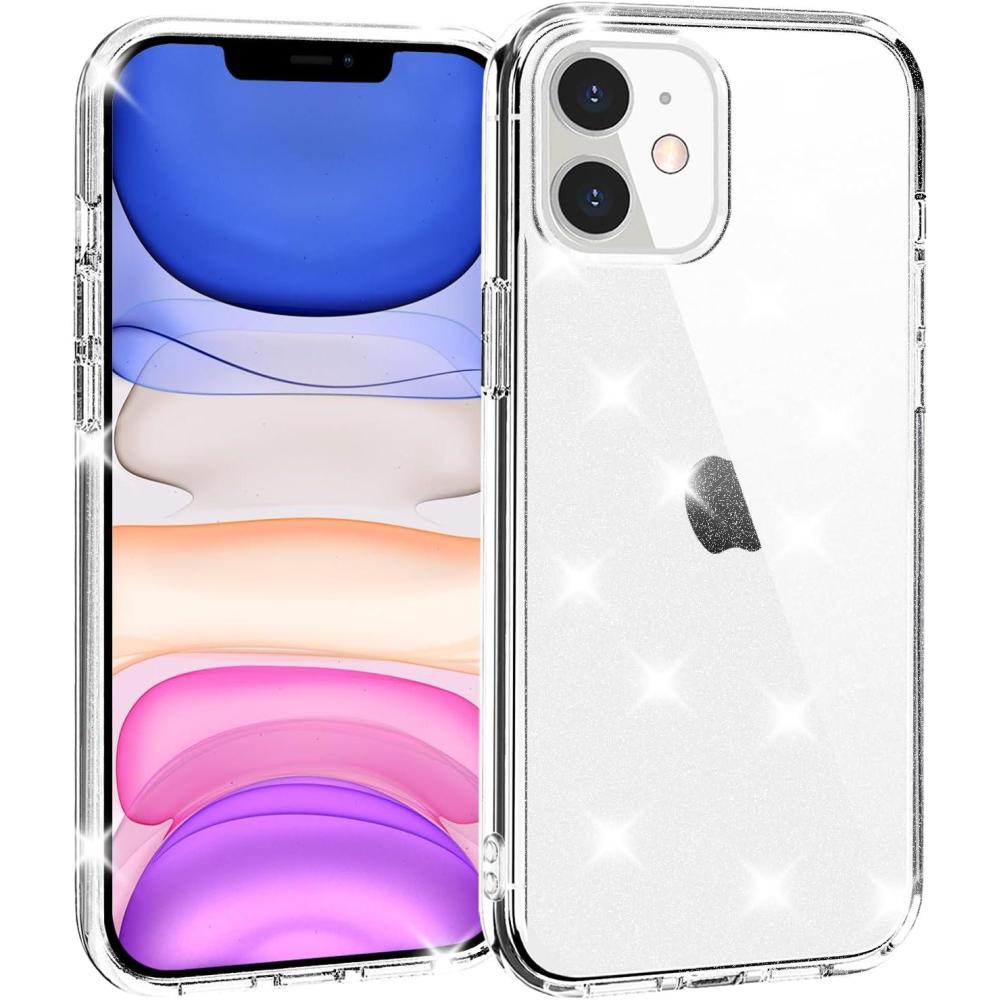 imageTENOC Phone Case Compatible with iPhone 13 amp iPhone 14 Black Case AntiFingerprint Protective Bumper Matte Cover for 61 InchClear Glitter