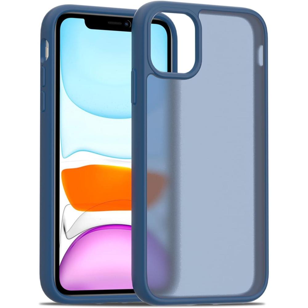 imageTENOC Phone Case Compatible with iPhone 13 amp iPhone 14 Black Case AntiFingerprint Protective Bumper Matte Cover for 61 InchTranslucent Dark Blue
