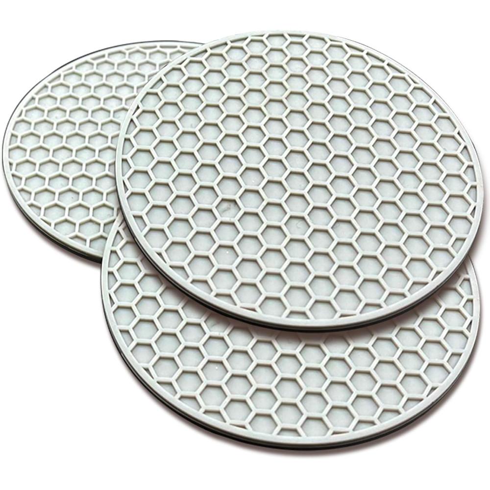 imageTENOC Silicone NonSlip Heat Resistant amp WaterTrapping Trivet Mats for Water Glasses amp Teacup amp Coffee Cup amp Dishes amp Cookware Multipurpose Kitchen Table Coaster 35Inch BlackGray
