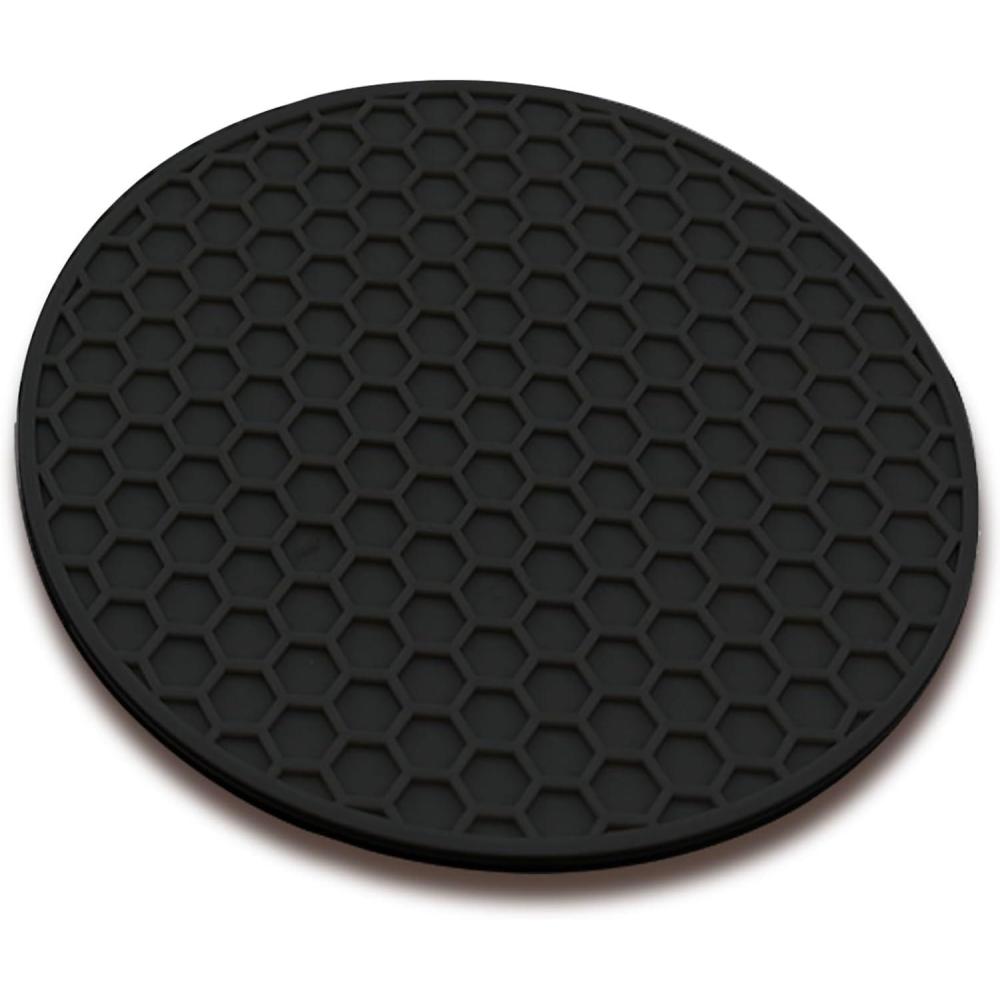 imageTENOC Silicone NonSlip Heat Resistant amp WaterTrapping Trivet Mats for Water Glasses amp Teacup amp Coffee Cup amp Dishes amp Cookware Multipurpose Kitchen Table Coaster 35Inch BlackBlack