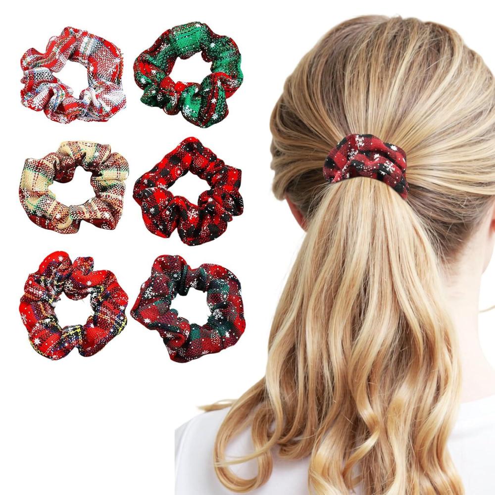 imageTENOC Soft Scrunchies Christmas Styles Hair Ties Ponytail Holders for all Ages 6 PcsChristmas Theme
