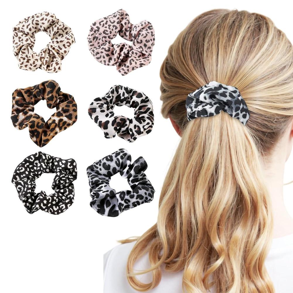 imageTENOC Soft Scrunchies Christmas Styles Hair Ties Ponytail Holders for all Ages 6 PcsLeopard Print