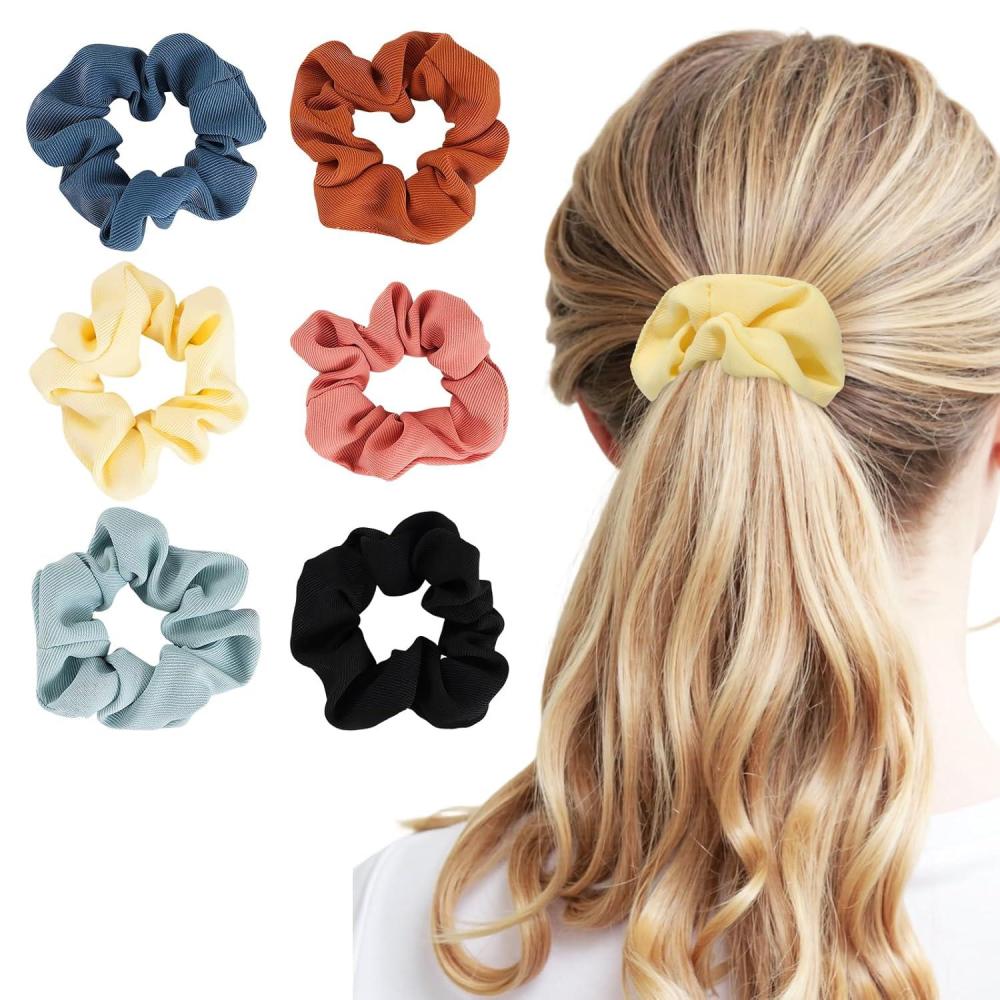 imageTENOC Soft Scrunchies Christmas Styles Hair Ties Ponytail Holders for all Ages 6 PcsSolid color