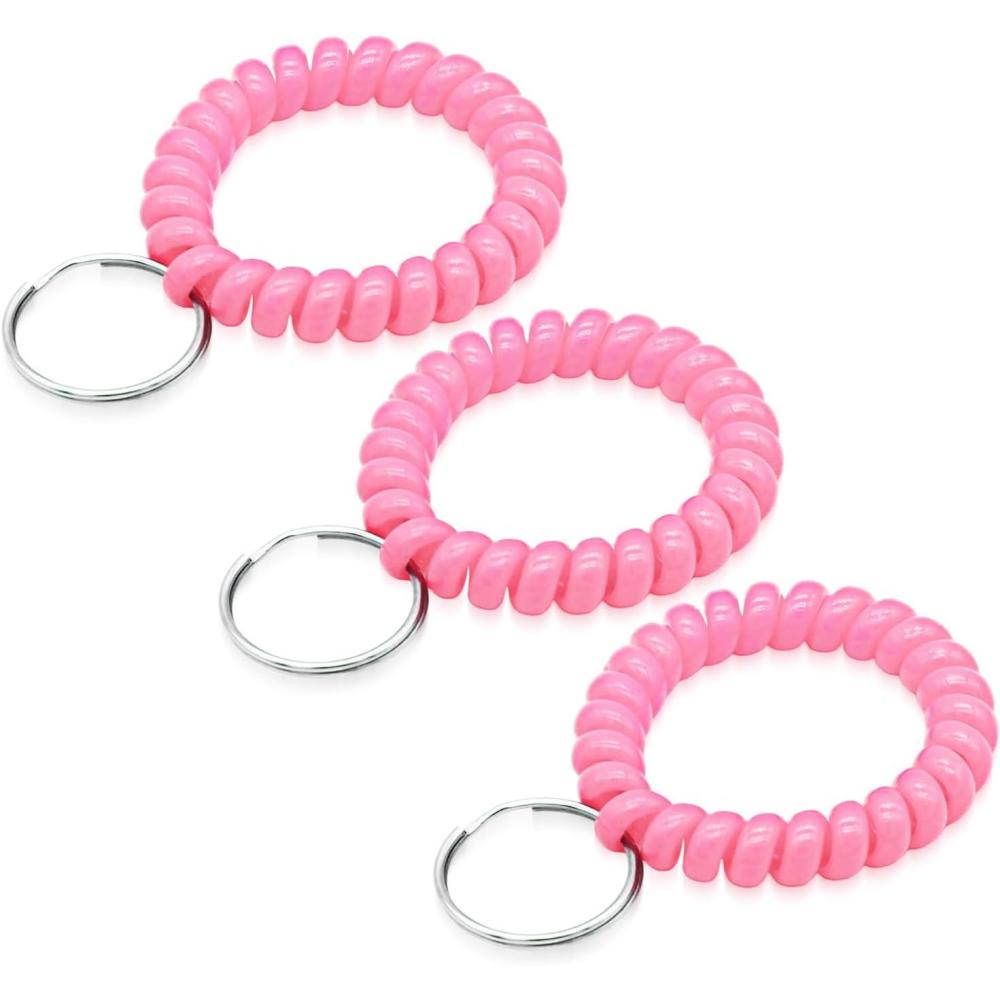 imageTENOC Spiral Coil Keychain Antilost Key Chain Holder Lanyard Cord for Sauna Outdoor Sports and Gym PoolPink
