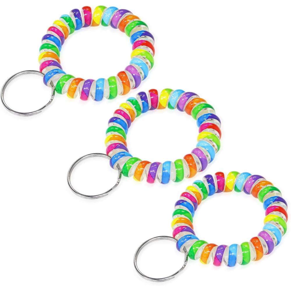 imageTENOC Spiral Coil Keychain Antilost Key Chain Holder Lanyard Cord for Sauna Outdoor Sports and Gym PoolRainbowdeep