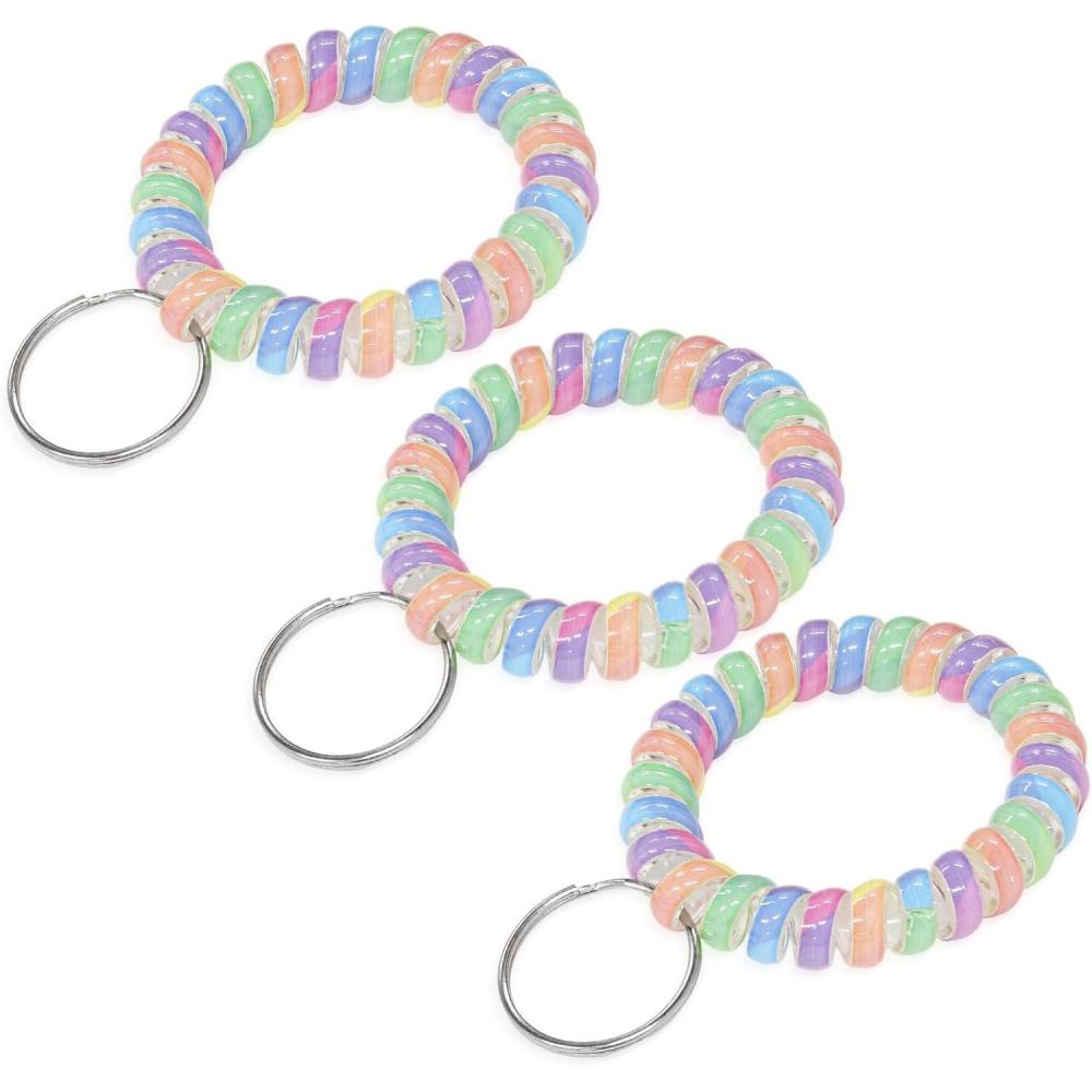 imageTENOC Spiral Coil Keychain Antilost Key Chain Holder Lanyard Cord for Sauna Outdoor Sports and Gym PoolRainbowlight