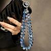 TENOC Marble Beaded Phone Wrist Strap, Cellphone Lanyard with Tether Tab, Hands-Free Phone Chain Wristlet Bracelet Keychain, Obsidian Black(A-navy Blue)