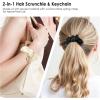 TENOC Scrunchie Keychain Wristlet, Soft Stretch Hair Tie Key Ring Bracelet, Elastic Keyring Wrist Strap for Women(Black & Beige)
