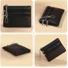 TENOC Small PU Leather Coin Purse Change Pouch Card Holder Keychain Wallet for Women Men with Zip Key Ring, Black(Black)