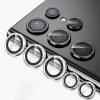 TENOC Camera Lens Protector for Samsung Galaxy S23 & S23 Plus & S23 FE, 9H Tempered Glass Camera Screen Cover, Black Metal Individual Ring(Silver)