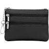 TENOC Small PU Leather Coin Purse Change Pouch Card Holder Keychain Wallet for Women Men with Zip Key Ring, Black(Black)