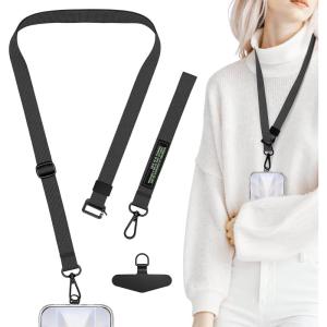 TENOC Adjust Length Phone Crossbody Strap, Detachable Cellphone Wrist Strap, Universal Phone Lanyard(Black)