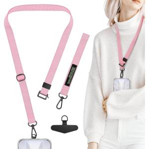 TENOC Adjust Length Phone Crossbody Strap, Detachable Cellphone Wrist Strap, Universal Phone Lanyard(Pink)