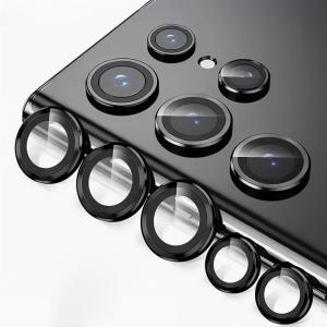 TENOC Camera Lens Protector for Samsung Galaxy S23 & S23 Plus & S23 FE, 9H Tempered Glass Camera Screen Cover, Black Metal Individual Ring(Black)