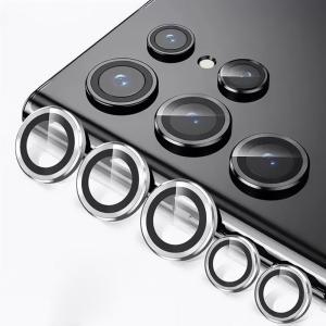 TENOC Camera Lens Protector for Samsung Galaxy S23 & S23 Plus & S23 FE, 9H Tempered Glass Camera Screen Cover, Black Metal Individual Ring(Silver)