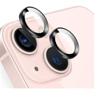 TENOC Camera Lens Protector for iPhone 13 & iPhone 13 Mini, 9H Tempered Glass Camera Screen Cover, Black Metal Individual Ring(Black)