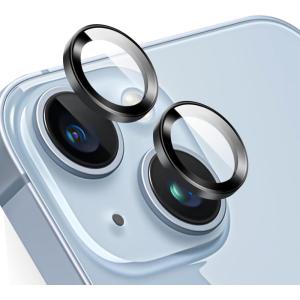 TENOC Camera Lens Protector for iPhone 14 & iPhone 14 Plus, 9H Tempered Glass Camera Screen Cover, Black Metal Individual Ring(Black)