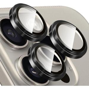 TENOC Camera Lens Protector for iPhone 15 Pro & iPhone 15 Pro Max, 9H Tempered Glass Camera Screen Cover, Black Metal Individual Ring(Black)