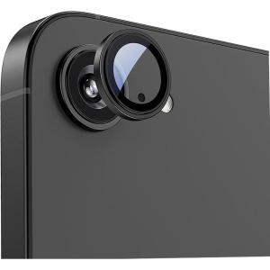 TENOC Camera Lens Protector for iPhone 16 Pro & iPhone 16 Pro Max, 9H Tempered Glass Camera Screen Cover, Black Metal Individual Ring(Black)