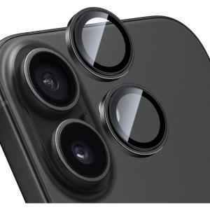TENOC Camera Lens Protector for iPhone 17 Pro & iPhone 17 Pro Max, 9H Tempered Glass Camera Screen Cover, Silver Metal Individual Ring(Black)
