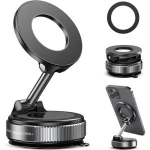 TENOC Magnetic Suction Car Phone Mount, 360° Rotation Phone Holder Mount, Foldable Cellphone Holders for Car/Gym/Shower/Mirror, Black(Black)