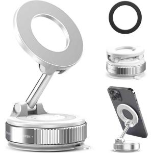 TENOC Magnetic Suction Car Phone Mount, 360° Rotation Phone Holder Mount, Foldable Cellphone Holders for Car/Gym/Shower/Mirror, Black(White)