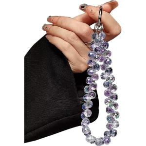 TENOC Marble Beaded Phone Wrist Strap, Cellphone Lanyard with Tether Tab, Hands-Free Phone Chain Wristlet Bracelet Keychain, Obsidian Black(A-purple)