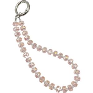 TENOC Marble Beaded Phone Wrist Strap, Cellphone Lanyard with Tether Tab, Hands-Free Phone Chain Wristlet Bracelet Keychain, Obsidian Black(C-pink)