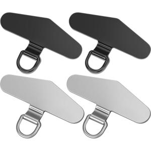 TENOC Metal Phone Tether Tab, Metal Phone Patch, Universal Cellphone Lanyard Pad for Full Phone Cases, 2 x Sliver(Sliver & Black)