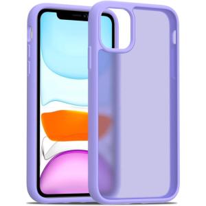 TENOC Phone Case Compatible with iPhone 13 & iPhone 14, Black Case Anti-Fingerprint Protective Bumper Matte Cover for 6.1 Inch(Translucent Light Purple)