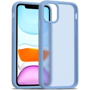 TENOC Phone Case Compatible with iPhone 13 & iPhone 14, Black Case Anti-Fingerprint Protective Bumper Matte Cover for 6.1 Inch(Translucent Sierra Blue)