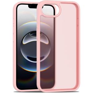 TENOC Phone Case Compatible with iPhone 16, Black Case Anti-Fingerprint Protective Bumper Matte Cover for 6.1 Inch(Translucent Pink)