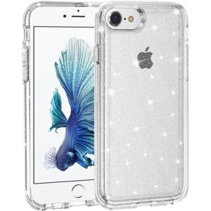 TENOC Phone Case Compatible with iPhone SE (2nd 2020 and 3rd 2022 Generation) & iPhone 7 & iPhone 8, Clear Case Shockproof Protective Bumper Slim Cover for 4.7 Inch(Clear Glitter)