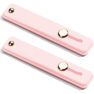 TENOC Phone Grip 2 Pieces Black Universal Sticky Finger Strap Holder for Smartphone or Cell Phone Case(A2-Pink)