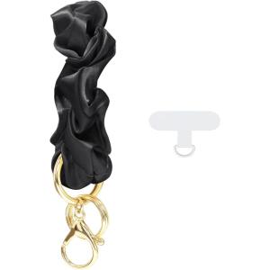 TENOC Scrunchie Keychain Wristlet, Soft Stretch Hair Tie Key Ring Bracelet, Elastic Keyring Wrist Strap for Women(Black)
