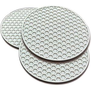 TENOC Silicone Non-Slip, Heat Resistant & Water-Trapping Trivet Mats for Water Glasses & Teacup & Coffee Cup & Dishes & Cookware, Multipurpose Kitchen Table Coaster, 3.5-Inch, Black(Gray)