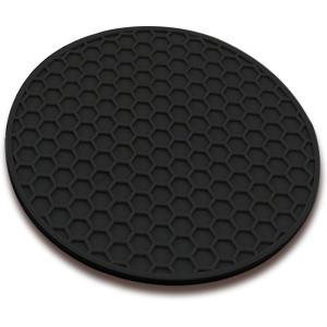 TENOC Silicone Non-Slip, Heat Resistant & Water-Trapping Trivet Mats for Water Glasses & Teacup & Coffee Cup & Dishes & Cookware, Multipurpose Kitchen Table Coaster, 3.5-Inch, Black(Black)