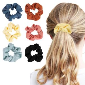 TENOC Soft Scrunchies, Christmas Styles Hair Ties Ponytail Holders for all Ages, 6 Pcs(Solid color)